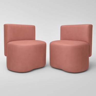 Imagem de Kit 2 Puff Feijão Curvo Orgânico Redondo Com Encosto Sala Quarto Resistente Confortável Suede Rosa