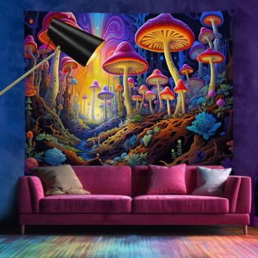 Imagem de Tapeçaria, cogumelo, estética de sala de parede, 150x150cm, microtecid