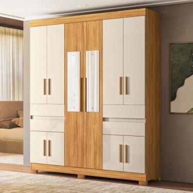 Imagem de Guarda-Roupa Casal Vizanno 10 Portas 4 Gavetas com Espelho Cinamon/Off White - Demobile