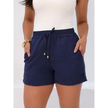 Imagem de Shorts Feminino Dunas Bolsos Cintura Alta Curto Básico, Marinho, G