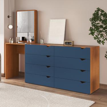 Imagem de Cômoda Penteadeira com Espelho 8 Gavetas Porto Politorno - Azul/Freijo