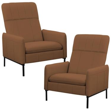 Imagem de Kit 2 Poltronas Decorativas Reclináveis Lutor L06 Couro Com Apoio Para os Pés Caramelo...