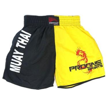Imagem de Short muay thai masculino - preto com amarelo - Progne Sports, M