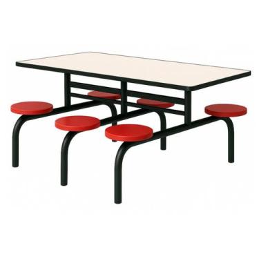 Imagem de Mesa para Refeitório FIXA 6 Lugares MDP Branco de 25 mm - Assento VERM