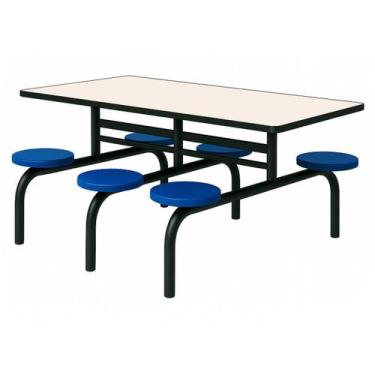 Imagem de Mesa para Refeitório FIXA 6 Lugares MDP Branco de 25 mm - Assento AZUL