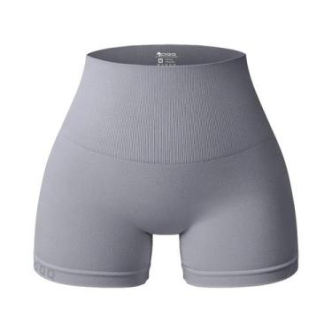 Imagem de Shorts Esportivos Femininos De Cintura Alta Sem Costura Para Yoga E Le