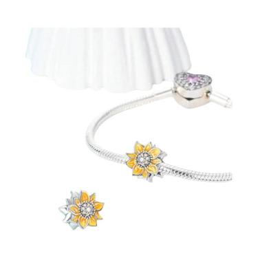 Imagem de Pulseira Feminina Banhada a Prata 925 Com Berloques De Girassol E Cere