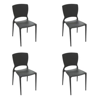 Imagem de Kit 4 Cadeiras Tramontina Sofia Encosto Fechado Preto em Polipropileno