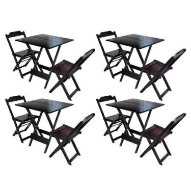 Imagem de Kit 4 Conjuntos De Mesa Dobravel Com 2 Cadeiras De Madeira 70x70 - Mar