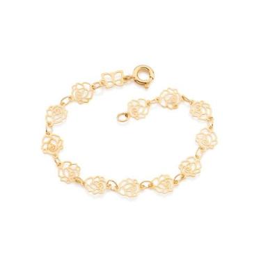 Imagem de Pulseira Infantil Rosas Vazadas . 14 Cm Rommanel 551138 Cor:Dourado, D