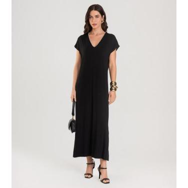 Imagem de Vestido Feminino Decote V Super Midi Dianna Preto, G, Preto