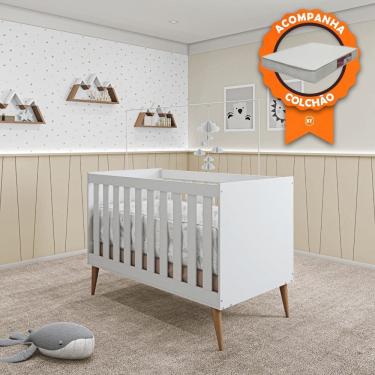 Imagem de Berço Mini Cama Móveis Estrela Ternura - Branco Acetinado + Colchão Baby Light Ortobom