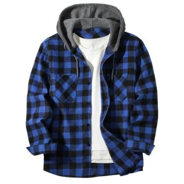 Imagem de Camisa Masculina Slim Fit Com Capuz E Estampa Xadrez, Jaqueta Casual D