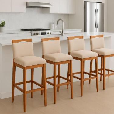 Imagem de Kit 4 Banquetas Alta Cozinha Gourmet Conforto Linho Cor:Linho Cinza - 