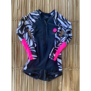 Imagem de Maiô Teen infantil short Manga Longa Lycra UV50+ Zebra c/ Preto Tamanh