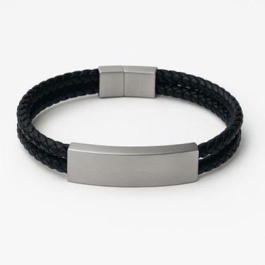 Imagem de Bracelete 21 cm Couro Trançado Black Steel - Ivan Joias