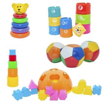 Imagem de Kit Brinquedo Educativo Copo Encaixe Colorido Bebê Bolas 36p - Pica-Pa