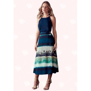 Imagem de Saia Midi Estampada Transpasse - Moda Casual Chic, 38