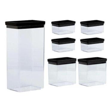 Imagem de Kit 7 Potes Mantimentos Lumini Black Hermético Acrílico - Paramount