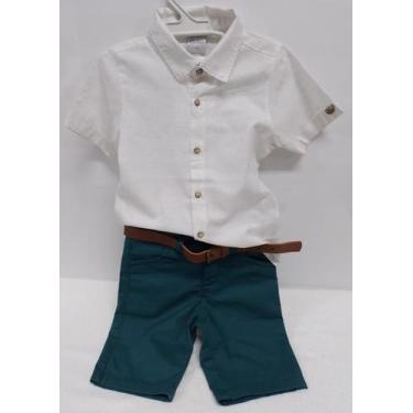Imagem de Conjunto Luxo Menino Camisa Linho + Bermuda Paraiso 17141, Verde escur