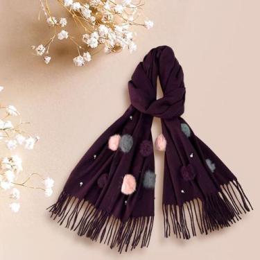 Imagem de Cachecol Inverno Lenço Pashmina Xale Echarpe Feminino, Roxo