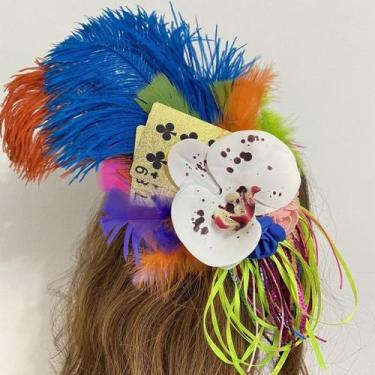 Imagem de Presilha com Orquídea Penas e Cartas para Fantasia - Pistache Acessóri