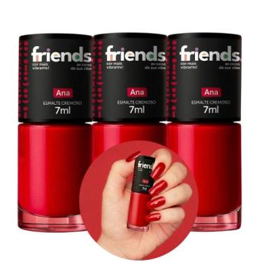 Imagem de Kit 3 Esmalte Vermelho Clássico Cremoso Ana Friends 7ml Cor Vibrante