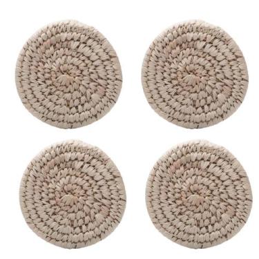 Imagem de Conjunto 4 Suporte Porta Copos de Fibra Natural Braid Bolacha 10cm Lyo