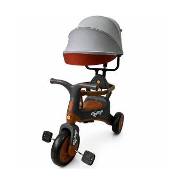 Imagem de Triciclo Infantil Vintage com Empurrador com Capota Retratil Protecao Lateral Cinza Unitoys
