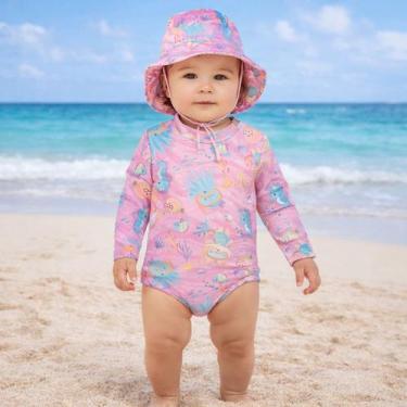 Imagem de Maiô body bebê manga longa uv de praia + chapéu de piscina - CHARME, P