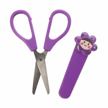 Imagem de Tesoura Escolar 12,5cm Divertida com Capa Protetora - - KIT, Roxo
