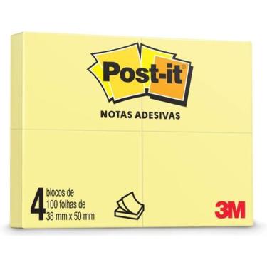 Imagem de Bloco de Notas Adesivas Post-it 38x50 mm 100 Folhas Amarelo - 4 Unidad