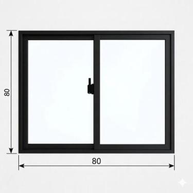 Imagem de Janela 2 Folhas De Correr 80x80 Aluminio Preto Vidro Liso - Variadas