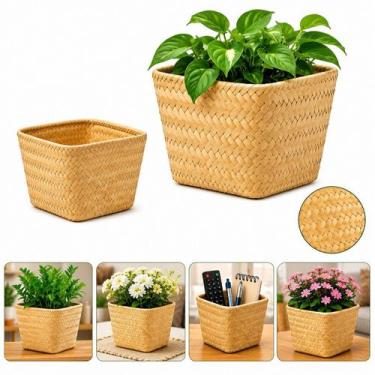 Imagem de Kit 10 Cachepot Cestinho Palha Grande 12cm P/ Enfeite Festa - 084decor
