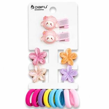 Imagem de Kit Acessórios Para Cabelo Infantil: 2 Presilhas, 4 Piranhas e 10 Elás