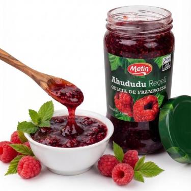 Imagem de Geleia de Framboesa Importada Metin 360g Gourmet Pote de Vidro