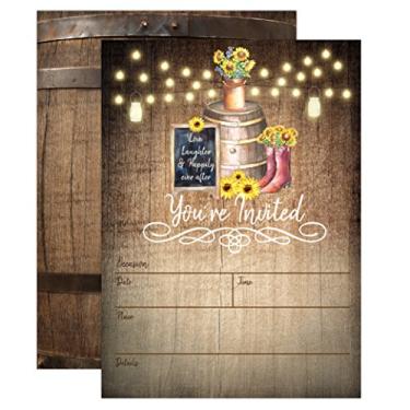 Imagem de Convites rústicos de girassol, convites elegantes rústicos para jantar de casamento de ensaio, chá de panela, noivado, aniversário, festa de despedida de solteira, chá de bebê, recepção, aniversário, festa de boas-vindas