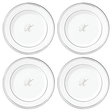 Imagem de Lenox Pratos de jantar com monograma e escrita Federal Platinum, conjunto de 4, X