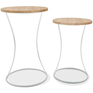 Imagem de Conjunto Mesa De Canto Lateral Dupla Industrial Perla Para Sala Branca/Jade