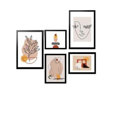 Imagem de Kit 5 Quadros Molduras Pretas Mulher Minimalista Silhueta