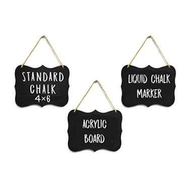 Imagem de 3 placas pequenas para pendurar em acrílico 10 x 15 cm – placa dupla face para giz padrão e outro lado para marcador de giz líquido – mini sinal de mensagem de memorando – quadro negro para artesanato (3) Advanced Group Corp.
