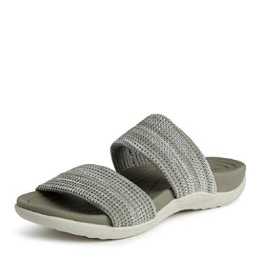 Imagem de Dearfoams Sandália feminina original confortável Blair sem cadarço com faixa dupla com suporte de arco, Musgo mesclado, 39