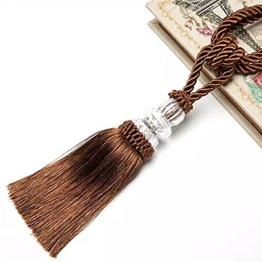 Imagem de Pacote de 2 gravatas de cortina de borla contas de cristal bola pendurada para quarto de acessórios para quarto de rack fivela cortina de cordas, café