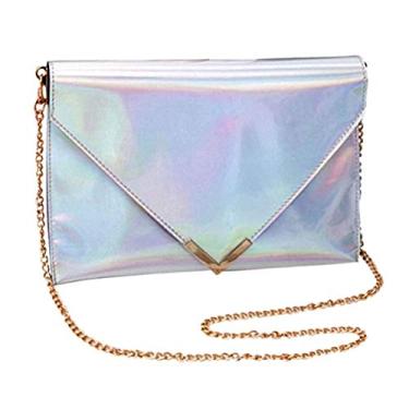 Imagem de Bolsa de ombro feminina moderna com envelope holográfico Bolsa de mão tipo bolsa tiracolo, Prata, One Size