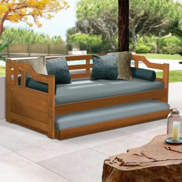 Imagem de Sofá Cama Solteiro de Madeira Maciça com Cama Auxiliar Atraente Imbuia