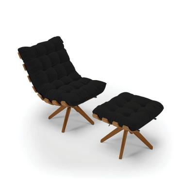 Imagem de Kit 1 Poltrona 1 Puff Giratório Linho Base Madeira Preto