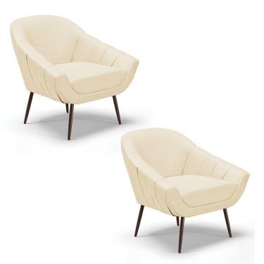 Imagem de Kit 02 Poltronas Veludo Off White A129 Pés Palito Ferro