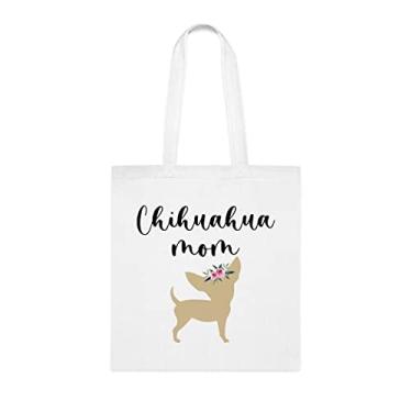 Imagem de Chihuahua Mom Dog Tote Bag, Chihuahua Mom, presente para cachorro de aniversário bolsa de ombro Chihuahua, bolsa reutilizável, Branco