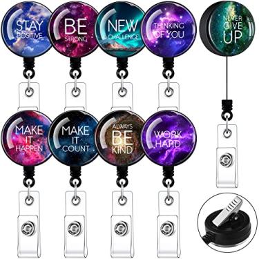 Imagem de 9 peças de carretel de crachá retrátil com clipe de jacaré, citações de motivação, porta-crachá retrátil para crachá de identificação, enfermeiros, professores, estudantes