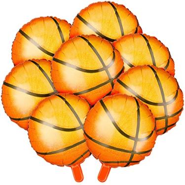 Imagem de 8 peças de balões de basquete 45,72 cm decoração de aniversário de basquete balão de alumínio material de festa de basquete jogo mundial balões de tema esportivo para lembrancinhas de festa meninos